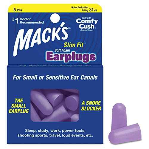 Mack's Slim Fit Soft Foam Earplugs, 5 Pair - Small Ear Plugs for Sleeping, Snoring, Traveling, Concerts, Shooting Sports & Power Tools | Made in USA