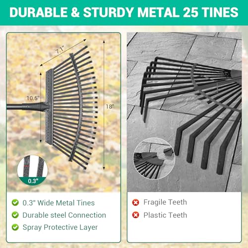 Heavy-Duty Garden Rake Set with Adjustable Handle & Leaf Bag - 73 Inch