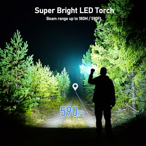 Blukar Rechargeable LED Flashlight - Black, Adjustable Focus, 4 Modes, USB-C