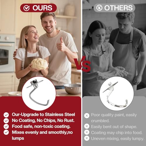 Mttobo Stainless Steel Dough Hook for KitchenAid 4.5–5 Qt Tilt-Head Mixers (K45DH) – Dishwasher Safe, Heavy-Duty Replacement