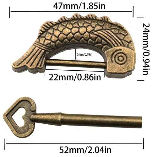 Fish Shaped Retro Padlock with Key and Tassels, Retro Antique Wooden Box Lock Alloy Jewelry Box Fish Pattern Lock