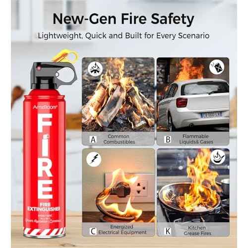 Fire Extinguisher for Home 1Pack, Kitchen, Car, and Grill,Ompact Water-Based A, B, C, K Extinguisher with 6-Year Warranty and Easy Storage.