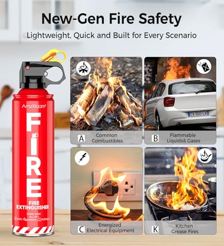 AmzBoom Water-Based Fire Extinguisher for Home, Kitchen, Car & Grill, 6-Year Warranty