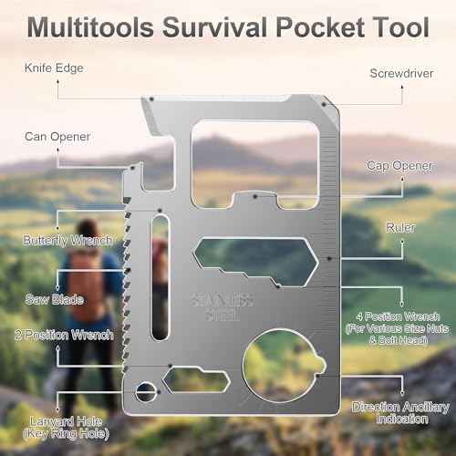 11-in-1 Credit Card Multitool For Men, 10 Pack Survival Pocket Tools, Thickened Stainless Steel Bottle Opener, Credit Card Wallet Tool, Double Row Sawtooth Pocket Tool