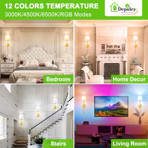 Depuley Gold Wall Sconce Set of 2 - 24 Inch Rechargeable Wireless LED Wall Lights with Remote, 15 Colors & Dimmable Bulbs, Bedroom Living Room Decor