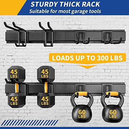 32 Inches Garage Storage, Garage Organization, Wall Mount Garden Tool Organizer, Max 300lbs Adjustable Metal Hooks, Yard Shed Hanging Rack, Heavy Duty Shelving for Rake Broom Mop Snowboard