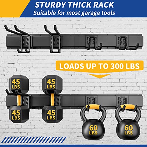 32 Inches Garage Storage, Garage Organization, Wall Mount Garden Tool Organizer, Max 300lbs Adjustable Metal Hooks, Yard Shed Hanging Rack, Heavy Duty Shelving for Rake Broom Mop Snowboard
