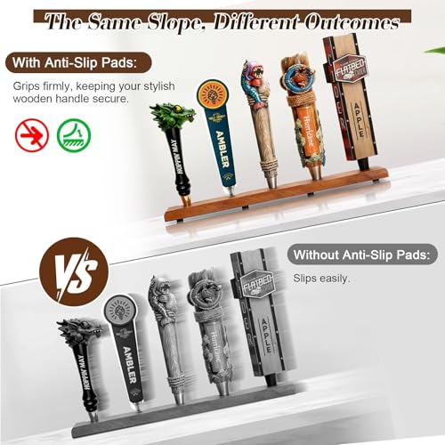 Beer Tap Handle Display Stand – Holds 5 Handles, Walnut Wood Tabletop Holder