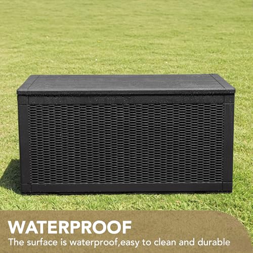 Devoko 100 Gallon Waterproof Resin Deck Box with Black Cushion - Outdoor Storage & Bench