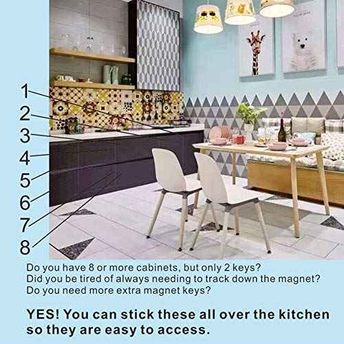 Baby Proofing Magnetic Cabinet Locks Child Proof Extra Magnet (5 Pack) Universal Replacement Keys for Magnetic Locking System - Baby Safety Latch for Drawers and Cabinet - 5 Key Holders Included