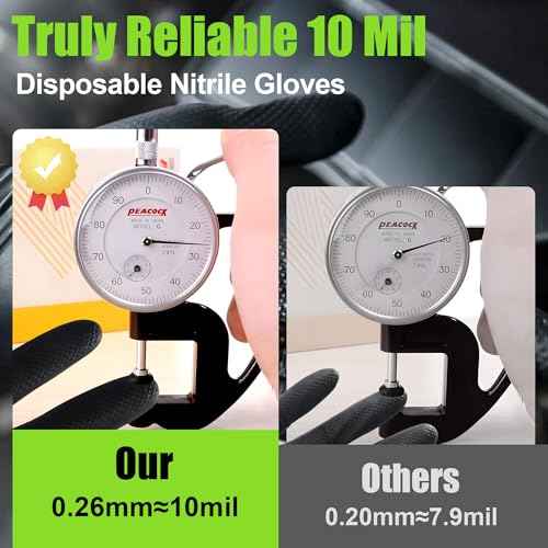 TREEGO 10 Mil Black Nitrile Gloves Large, Heavy Duty Disposable, Raised Diamond Texture, Latex-Free Rubber Gloves for Mechanics, Janitorial, BBQ, DIY