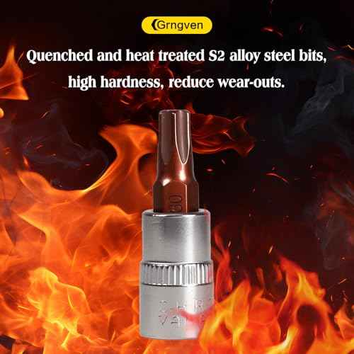 6pcs Drive x T30 Torx Bit Socket, 1/4" S2 Steel Bits CR-V Star Socket Set 38mm Length Use with Ratchet Wrench for Torque Wrench, Impact Power Drills, Slide Bar