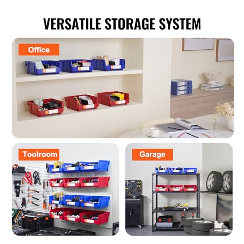 VEVOR 6-Pack Plastic Storage Bins with Dividers, 11 x 11 x 5 in, Red & Blue