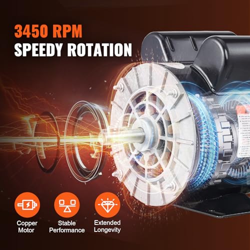 VEVOR 2HP Electric Air Compressor Motor 115/230V, 56 Frame, 1.88" Shaft, Reversible, Model 1 / 2P-1.88" Shaft Length