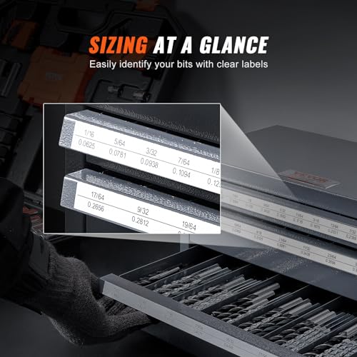 VEVOR Drill Bit Dispenser Cabinet – 3-Drawer Organizer, 29 Compartments, 1/16"–1/2" in 1/64" Increments (Jobber Length)