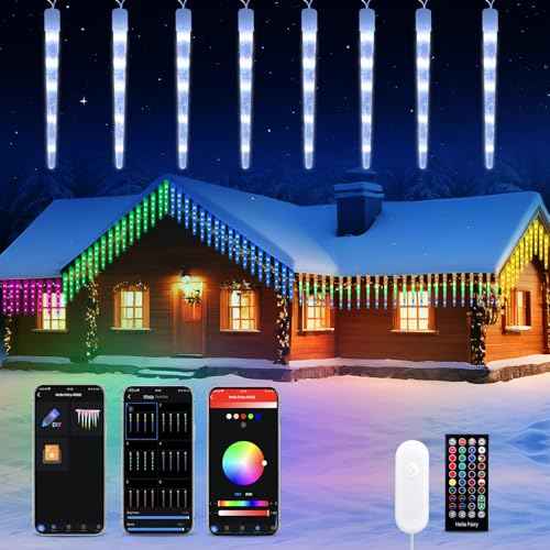 Smart Icicle Lights Outdoor Waterproof, 33FT 20Tubes 100LEDs Christmas Lights, Remote & App Control with 16 Millions Colors and 105 Color Modes, for Holiday,Roof,Tree,Patio,Xmas Decor