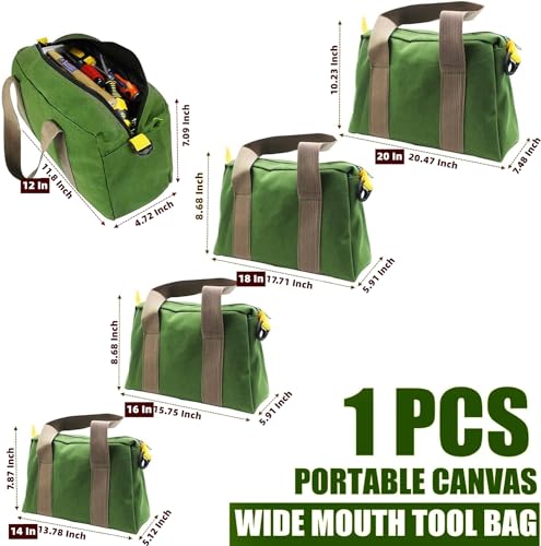 BLIRITEL Green 12-Inch Canvas Wide Mouth Tool Bag, Heavy Duty Organizer