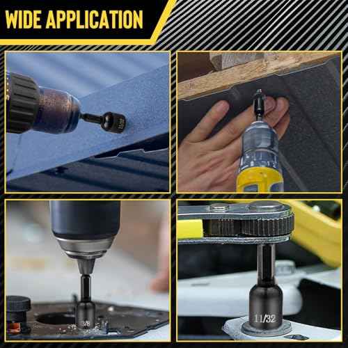 9-PCS Magnetic Nut Driver Set - Impact Nut Driver Bit Set for Impact Drill, SAE, Drill Socket Set, 1/4 Inch Hex Shank, Cr-V Steel