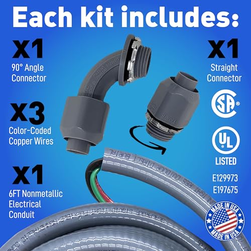 Sealproof Power Whip Assembly 6 ft 1/2-Inch Liquid Tight Flexible Electrical Conduit Kit