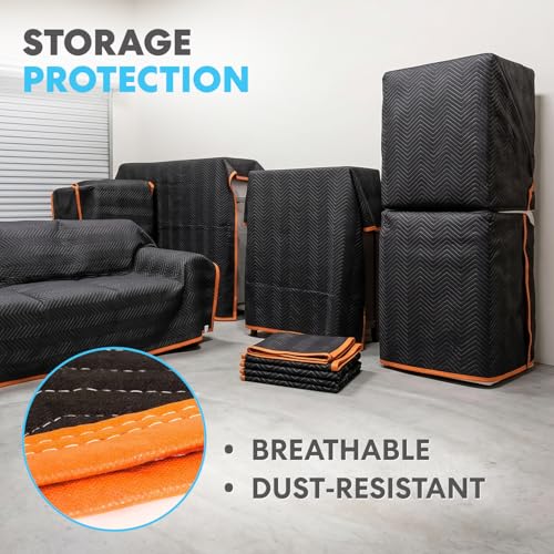 Simpli-Magic Heavy Duty Padded Moving Blankets 72 x 40 Inches Black/Orange 12 Pack