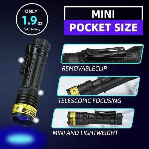 DARKBEAM 365nm UV Flashlight Black Light, Mini but Powerful Blacklight USB- C Rechargeable, Focusable Woods Lamp Water Resistant, Detector for Pet Urine, AC Leak Detection, Curing Resin