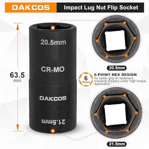 1/2-inch Drive 20.5 x 21.5 mm Impact Lug Nut Flip Socket, Half Size Lug Nut Socket, CR-MO