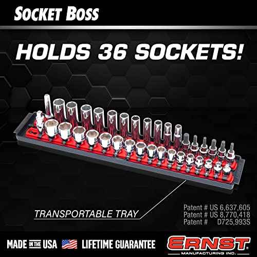Ernst Manufacturing 8485 Socket Boss, Premium 2-Rail Twist Lock Socket Organizer, 3/8 Inch-Drive, 18-Inch, Green - Made in USA