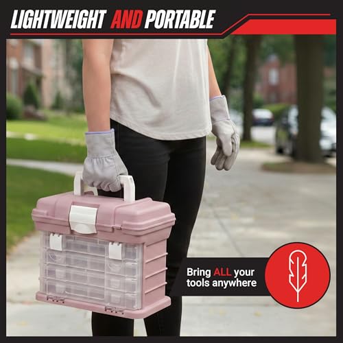 Stalwart Pink Portable Tool Box with 4 Drawers – Multiuse Organizer
