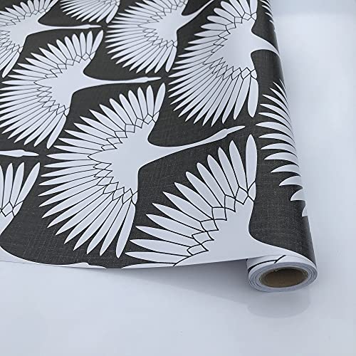Black and White Wallpaper Self-Adhesive Film Black Feather Removable Peel and Stick Wallpaper Bedroom Furniture Countertop Shelf Contact Paper 17.71"x78.7"