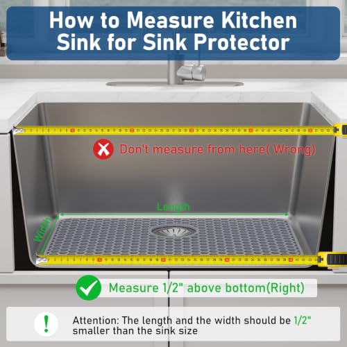 Bestjing 26x14 Inch Silicone Sink Protector Mat for Farmhouse Kitchen Sink - Gray, 1 Pack
