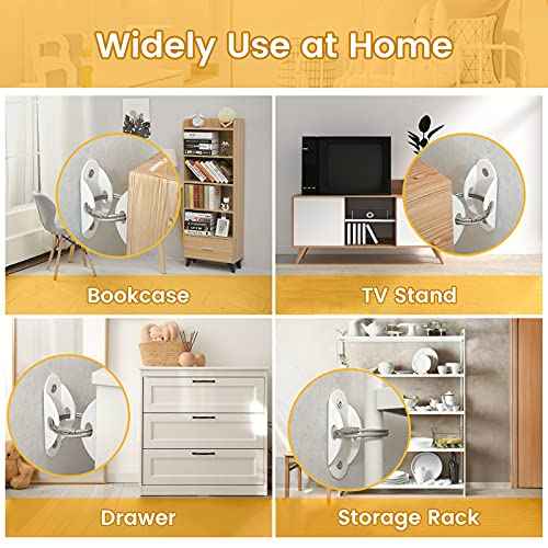 Furniture Anchors (6 Pack) for Baby Proofing, Furniture Straps Anti Tip Furniture Anchor Securing 400 lbs/Keep Baby Pet Safety from Falling Furniture, Metal White Earthquake Straps