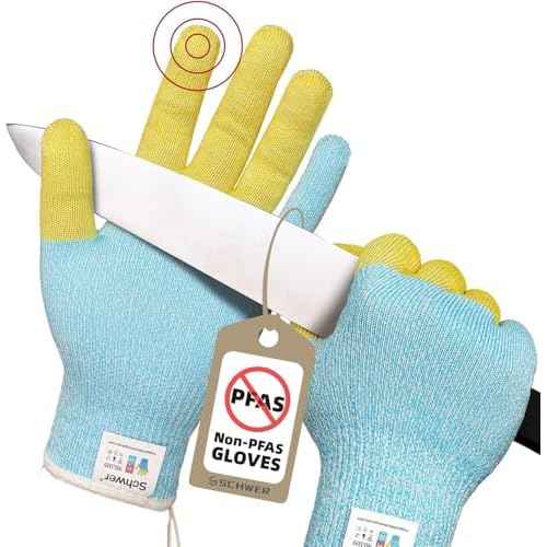 Schwer SlicePro Patented Cut Resistant Gloves AR1345 with ANSI A9 Reinforced 4 Fingers, Food Grade & Touch Screen Cutting Gloves Without Fiberglass, Suit for Kitchen Meat Cutting, L