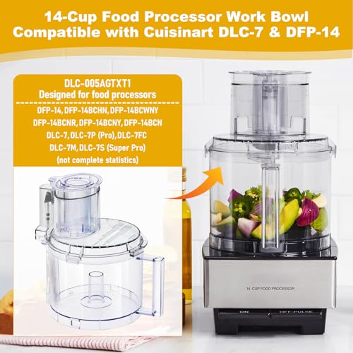 Folosem 14-Cup DLC-005AGTXT1 Replacement Food Processor Work Bowl Kit with Lid & Pushers for DFP-14 series (DLC-2014PT1, DLC-2014SPT1-1) - Fits DFP-14, DLC-14NWBCT1