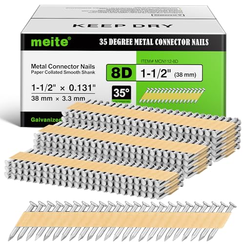 Meite 35° Joist Hanger Nails 1-1/2'' x 0.131'' Galvanized 2000PCS - Compatible with 34-36 Degree Nail Guns