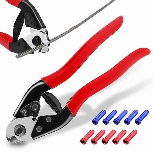Bike Cable Cutter, Heavy Duty Stainless Steel Cable Cutter, Wire Rope for Deck Stair Railing Strong Thick Seal Metal Fencing Bicycle Bike Brake Cutter With 10 Pcs Ferules CR12, CT1