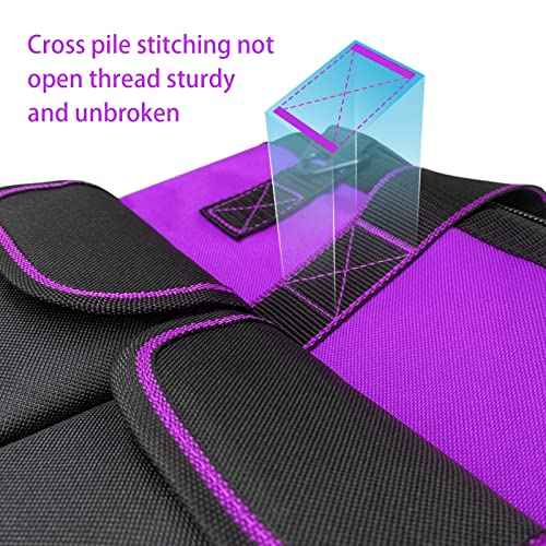 16-inch for women purple Tool Bag Non-slip feet adjustable shoulder strap 14 functional insert pockets,large capacity Men's heavy-duty toolbox,for electricians, carpentry,gardening (Purple)