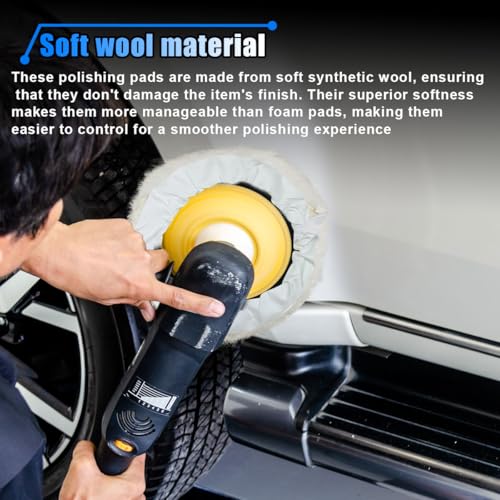 6PCS 7 Inch Car Wool Polishing Pad, Buffing Pad with Drawstring for Car Waxing & Cleaning, Polishing Bonnet for Vehicle, Glass, Furniture, Auto Polisher Pad Kit for Drill Buffer
