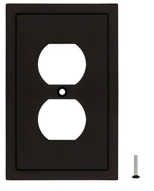 Modern Edge Decorative Wall Plate Switch Plate Outlet Cover, Durable Solid Zinc Alloy (Single Duplex 2PK, Matte Black)