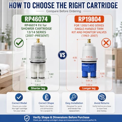 TOVEN-RV RP46074 Shower Cartridge for Delta Monitor 13/14 Tub/Shower Faucet - Compatible with R10000, R1100, R1800, R2200 Series, Pressure Balance, 1-Year Warranty