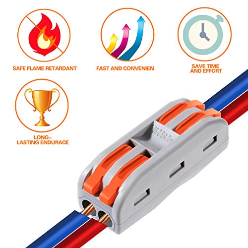 10 Pcs Electrical Wire Connectors for 2 Circuit Inline Splices, 28-12 AWG - Reusable Compact Lever Nuts (Variation: 2 Series Circuits)