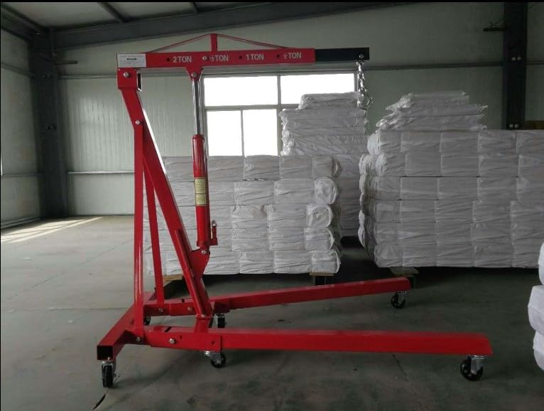 Engine Hoist Cherry Picker with Leveler, 2-Ton Folding Hydraulic Workshop Crane Lift with 6 Swivel Wheels and Telescopic Boom, 4400 Lbs Capacity Heavy-Duty Crane for Garage, Automotive Repair (Red)