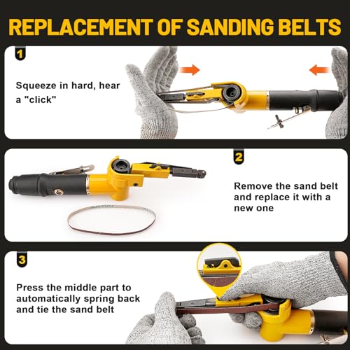 3/8 in x 13 in Mini Air Belt Sander with 2 Belts – Pneumatic Grinder for Weld Removal