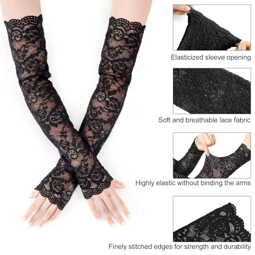 Lace Arm Sleeves For Women Wedding Sleeve, Floral Long Fingerless Lace Gloves for Bridal Party Prom Costume