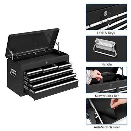 TUFFIOM 8-Drawer Rolling Tool Chest Black with Lockable Wheels & Detachable Top