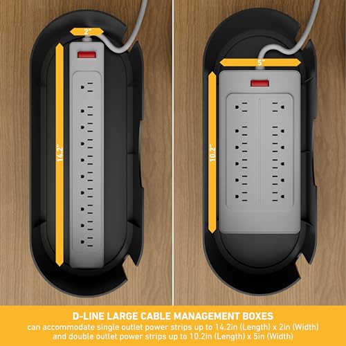 D-Line Black Large Cable Management Box for Power Strips & Wires
