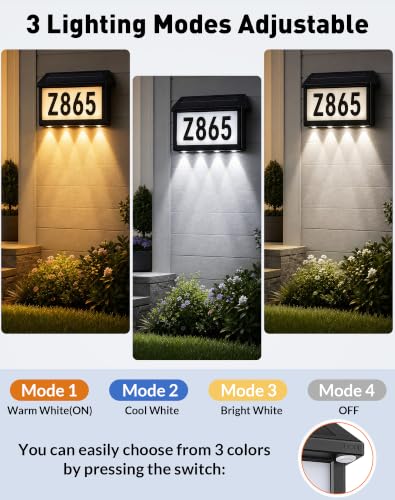 Black Solar Address Sign with LED Lights - Outdoor House Number Plaque