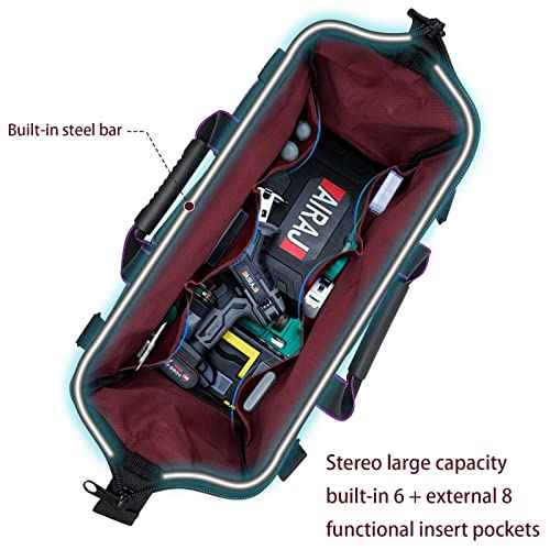 16-inch for women purple Tool Bag Non-slip feet adjustable shoulder strap 14 functional insert pockets,large capacity Men's heavy-duty toolbox,for electricians, carpentry,gardening (Purple)