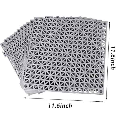 SOUJOY 12 Pieces Modular Interlocking Cushion, 11.6" x 11.6" Rubber Floor Tiles with Holes, Non-Slip Splicing Drainage Mat for Pool Shower Bathroom Kitchen Patio Balcony Yard Pet Area