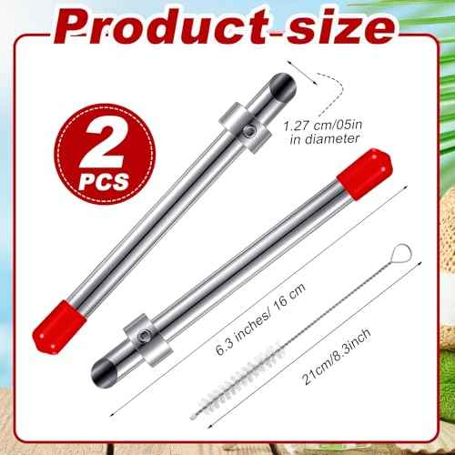 Lasnten 2 Pack Straw Puncher for Plastic Lids Lemonade Cups, Stainless Steel Straw Hole Puncher Punching Tools for Cafe Drinks Fresh Squeezed Lemonade Stand Supplies (6.3 Inch,Red)