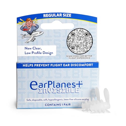 EarPlanes+ Invisible Airplane Travel Ear Protection Clear Low-Profile Design (Adult 1, Count)